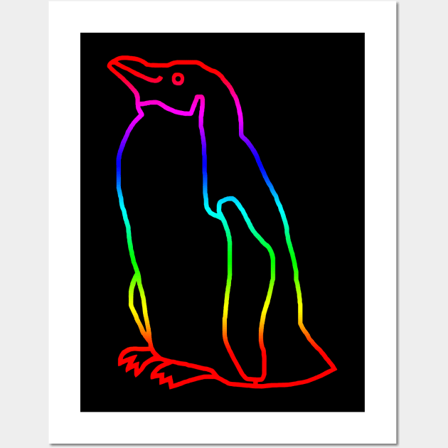 Penguin Rainbow Minimal Line Wall Art by ellenhenryart